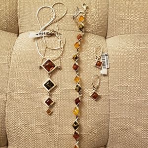 Amber Silver Jewelry Set